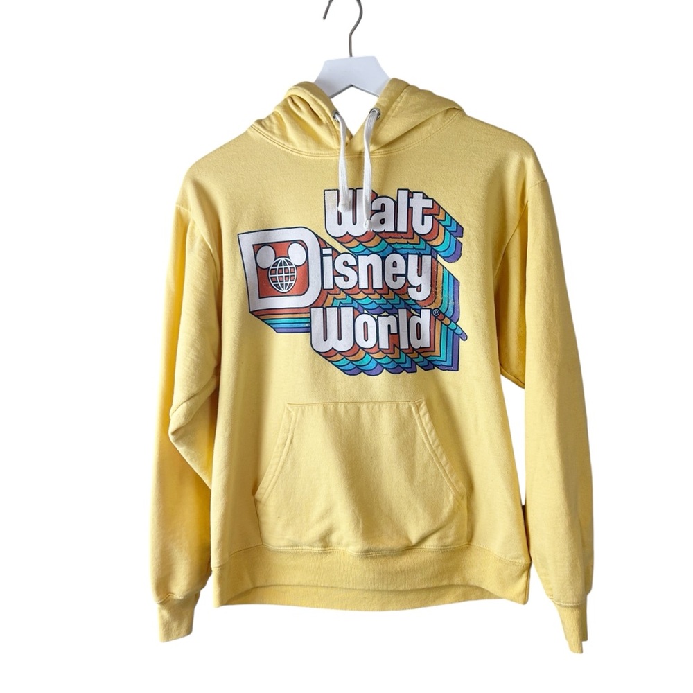 Disney Parks Disney World Hoodie Retro Rainbow‎ Yellow 70s Style Size S